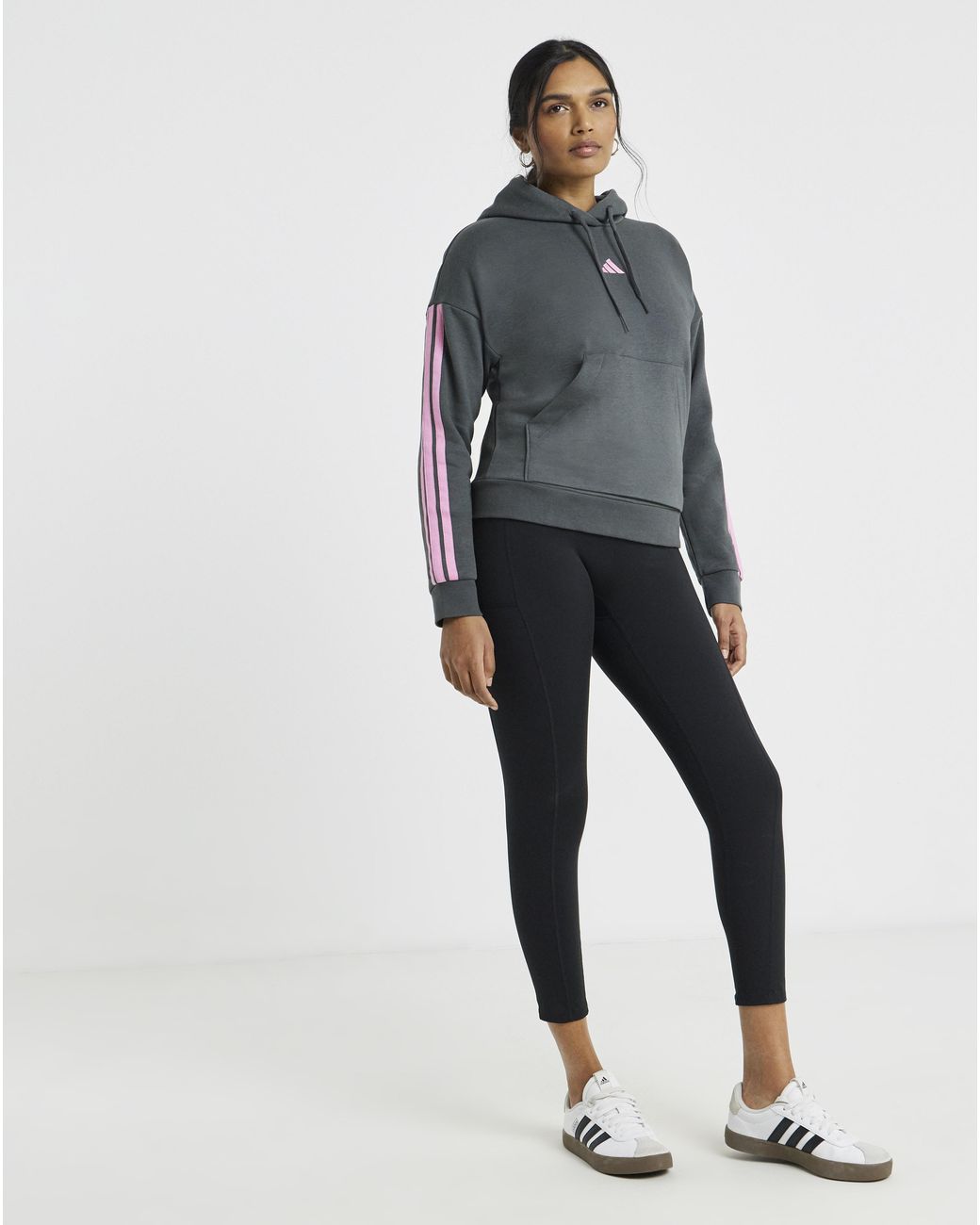 Adidas Gray 3 Stripes Hoodie