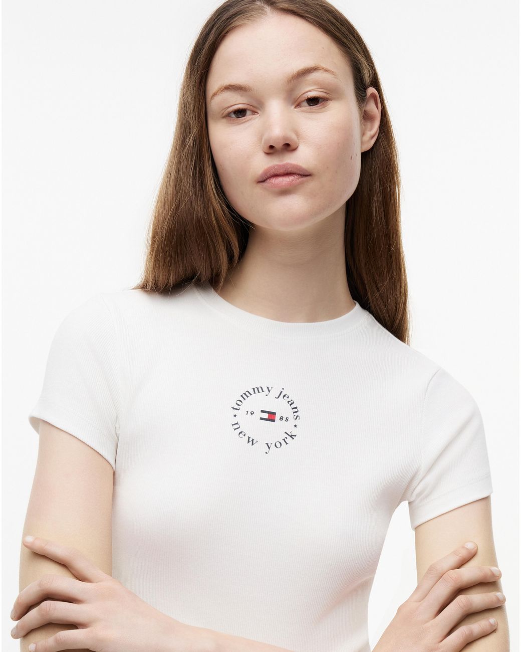 Simply Be White Tommy Jeans Slim Logo Rib Tee