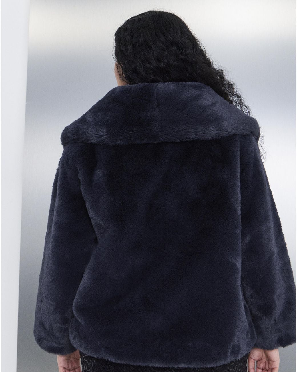 Simply Be Blue Shawl Collar Plush Faux Fur Coat