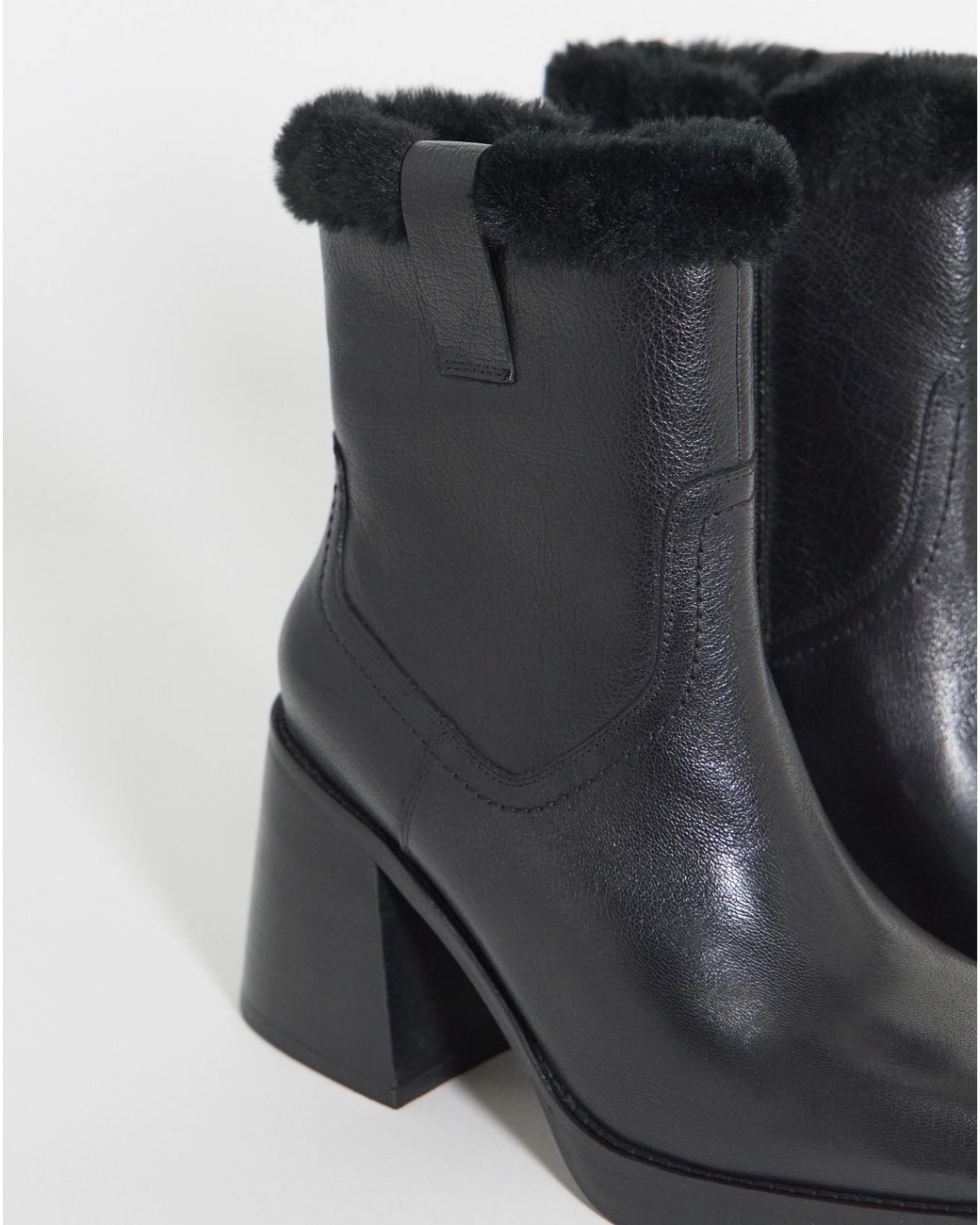 Simply Be Blue Leather Fur Lined Platform Boot Ex Wide