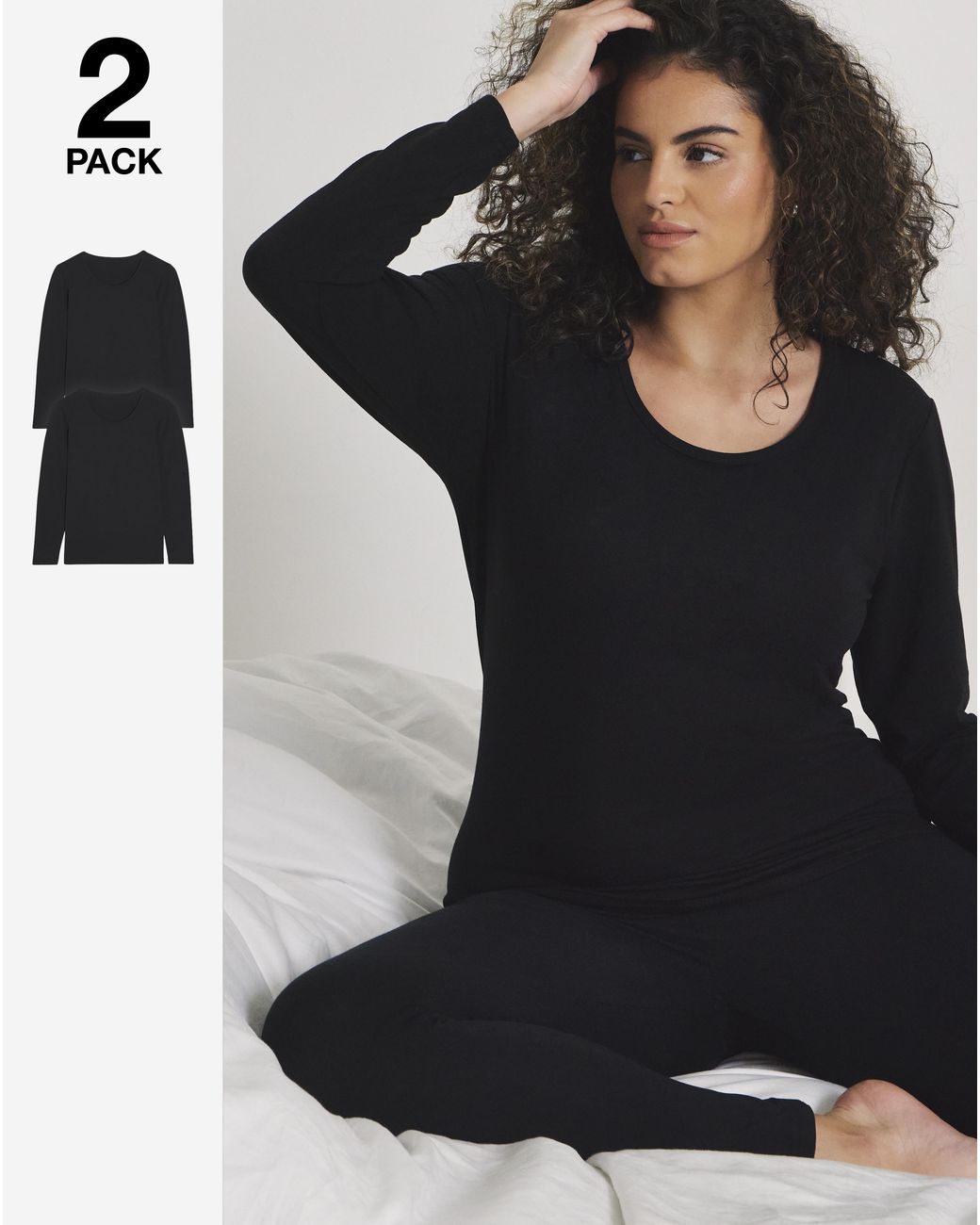 Pretty Secrets Black 2 Pack Thermal Long Sleeve Tops