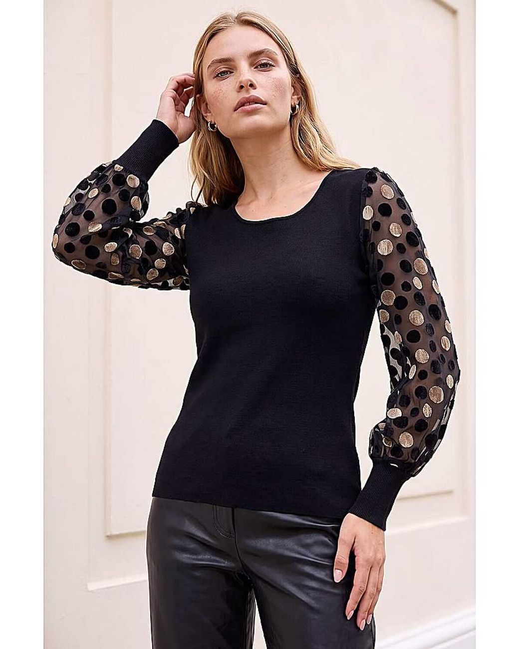 Roman Black Roman Polka Dot Knit Top