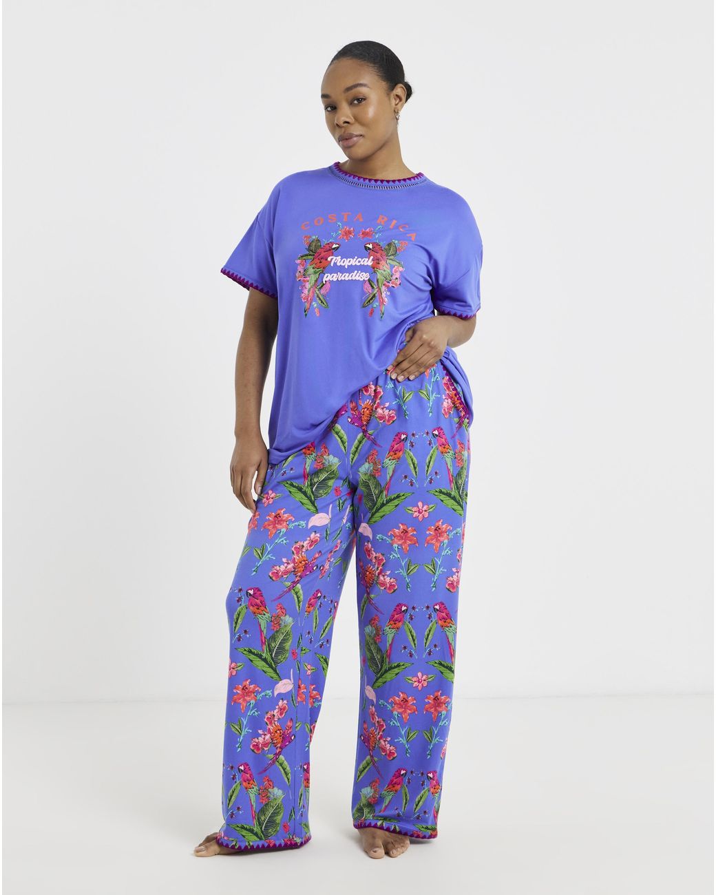 Figleaves Blue Parrot Blanket Stitch Pyjama
