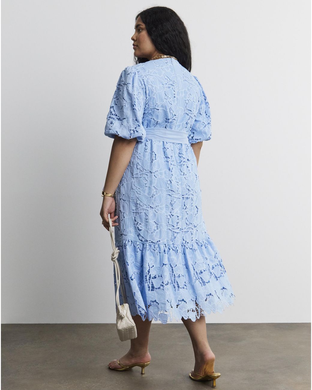 Joanna Hope Blue Blouson Sleeve Lace Dress