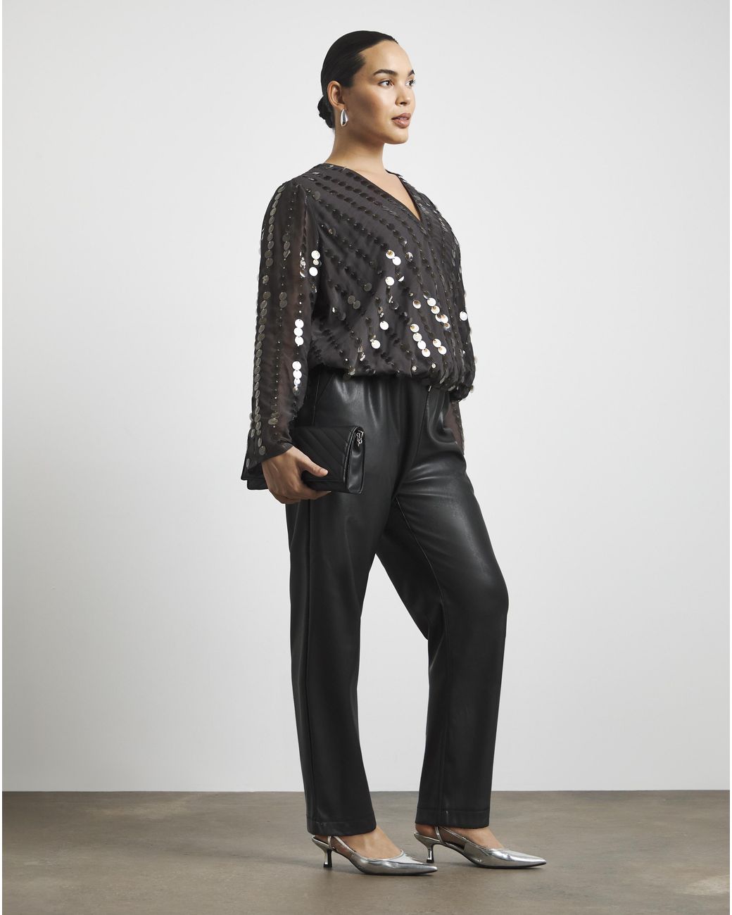 Joanna Hope Gray Sequin Bubble Hem Top