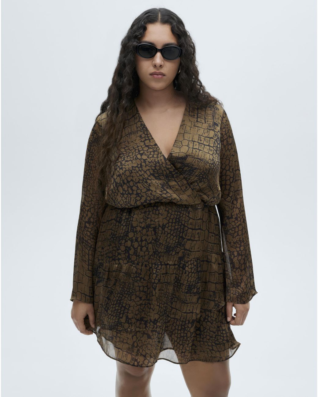 Mango Brown Animal Print Ruffle Dress