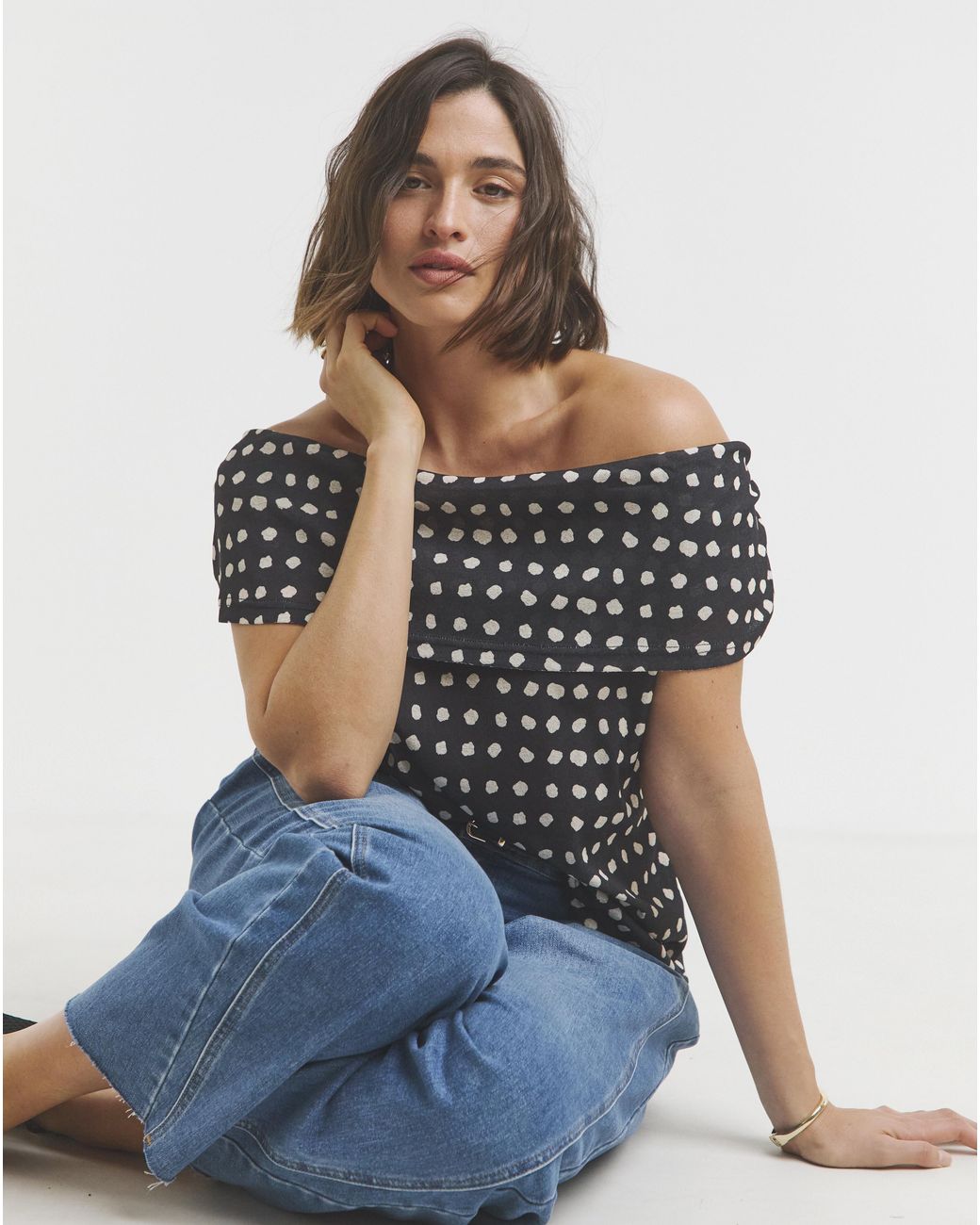 Simply Be Blue Short Sleeve Mesh Bardot Top