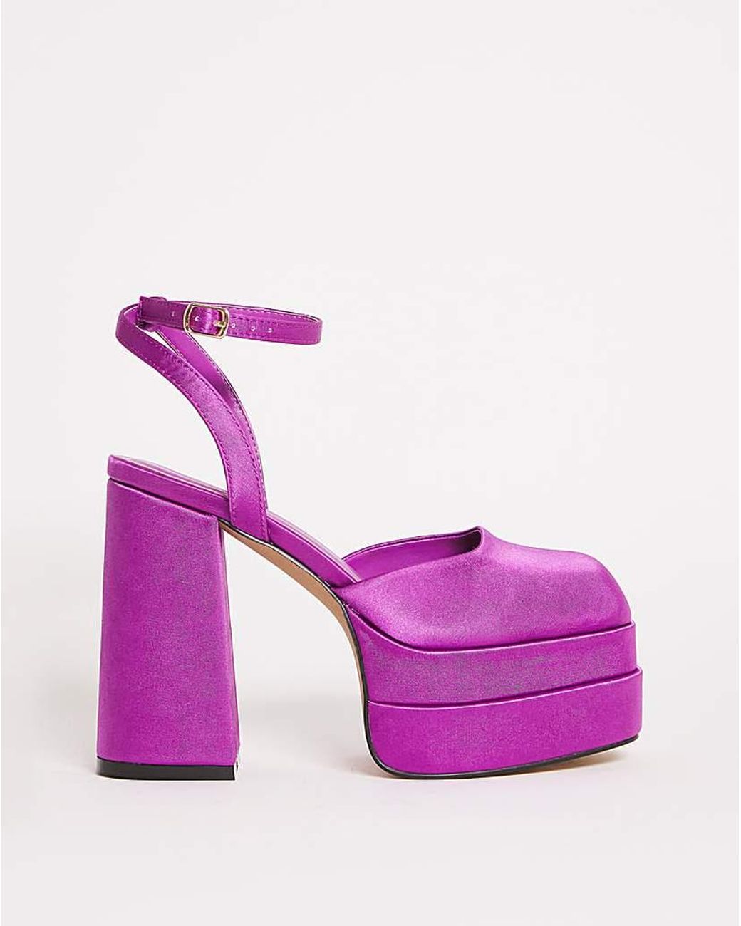 Simply Be Purple Square Toe Platform Heeled Shoes Wide