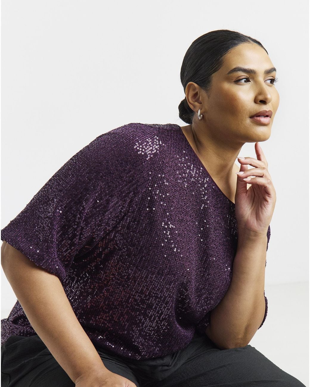 Simply Be Purple Sequin Off The Shoulder