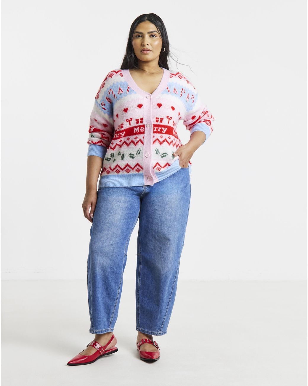 Simply Be Red Christmas Fair Isle Cardigan