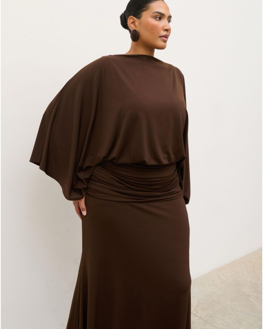 Pretty Lavish Brown Riven Ruched Maxi Dress