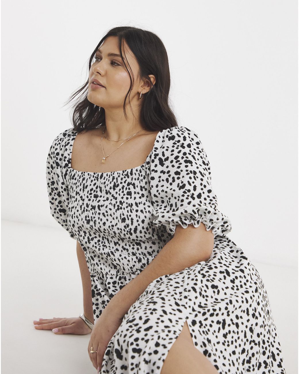 Simply Be White Waffle Shirred Midi Dress