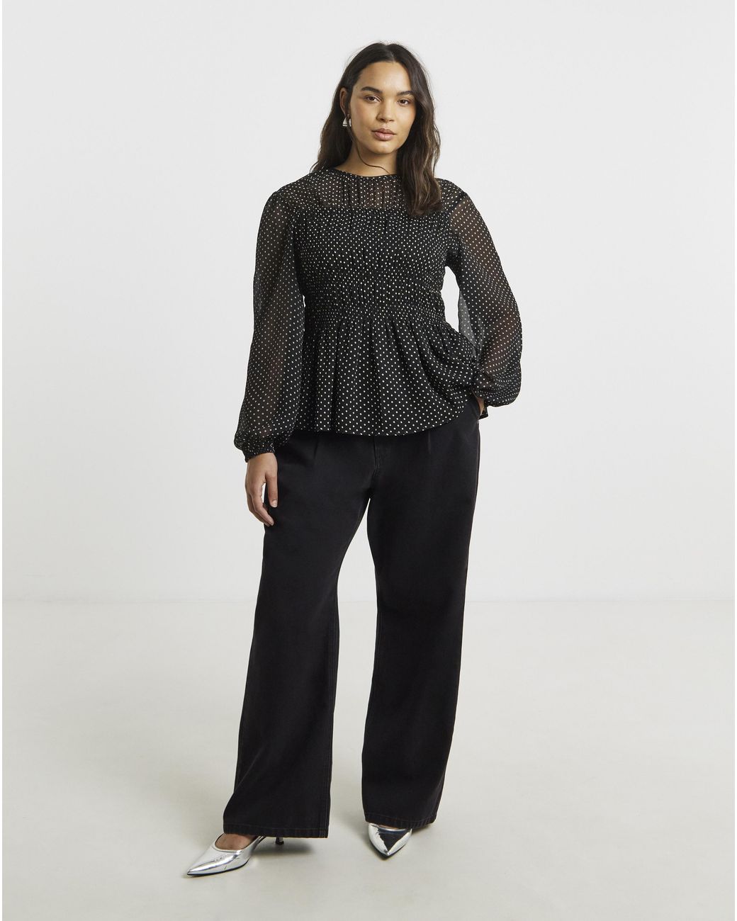 Simply Be Black Georgette Spot Shirred Blouse