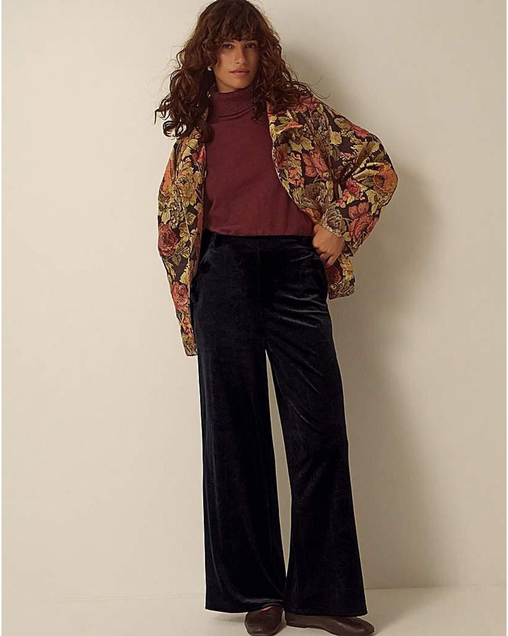 Monsoon Blue Verna Velvet Wide Leg Trousers