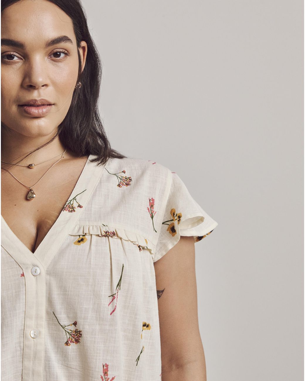 Julipa Brown Lace Trim Peplum Blouse