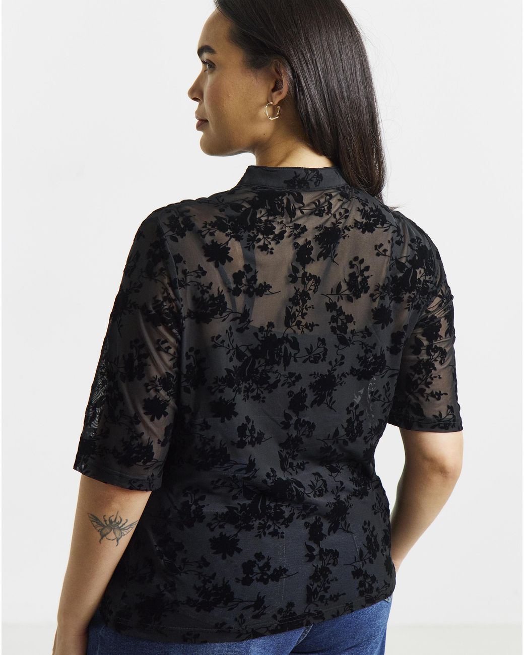 Simply Be Black Mesh Flock Top