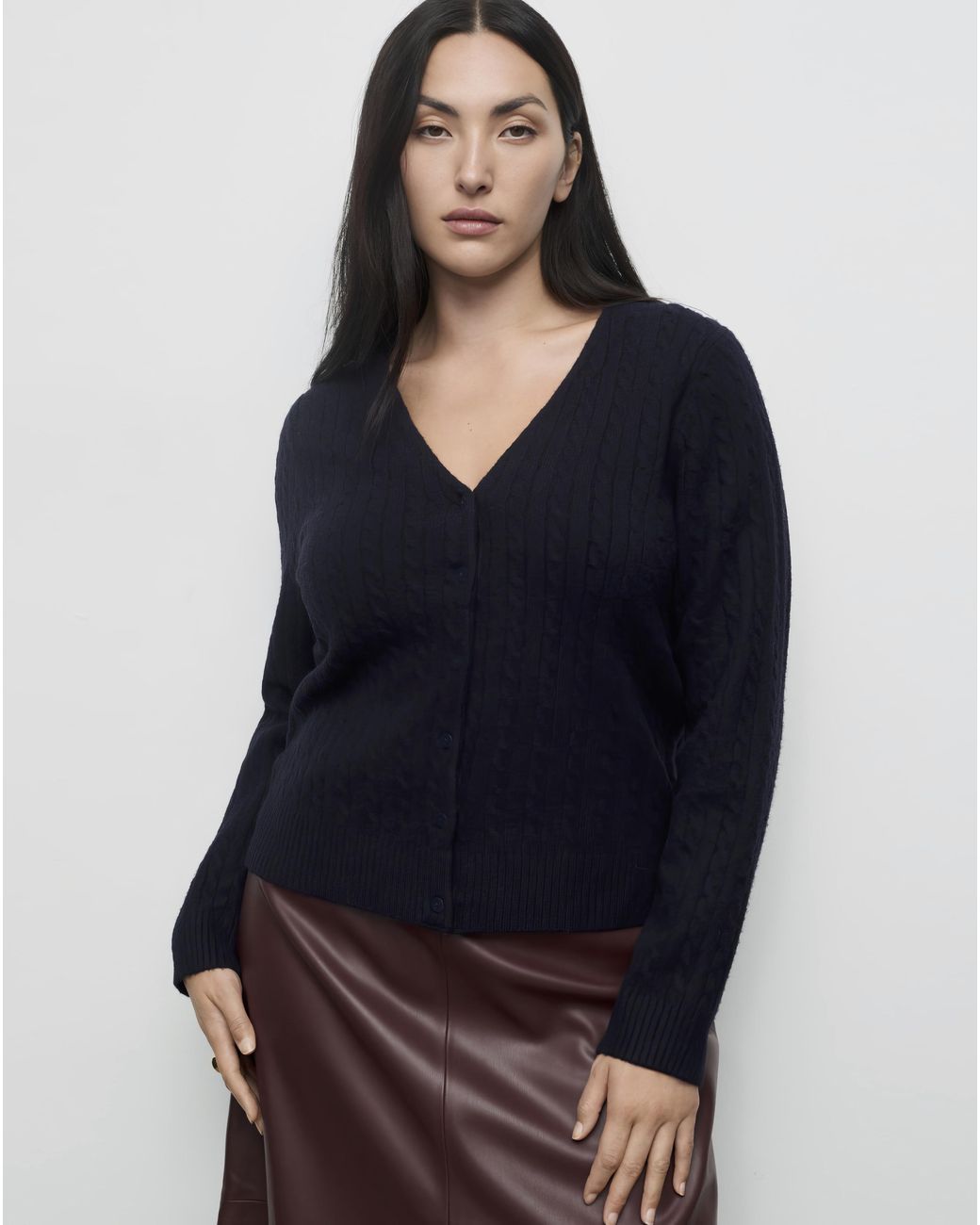 Mango Blue V-Neck Braided Knit Cardigan