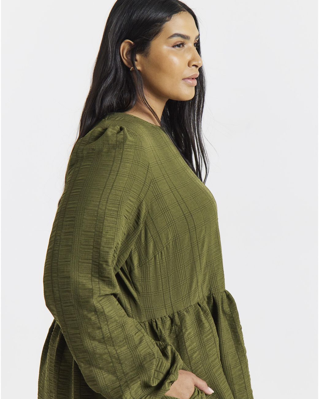 Simply Be Green Textured Waist Detail Dress