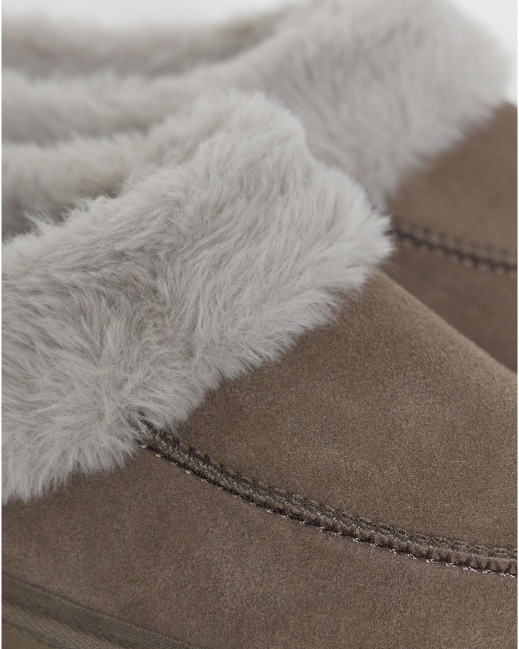 JD Williams Gray Full Suede Fur Trim Slipper Wide