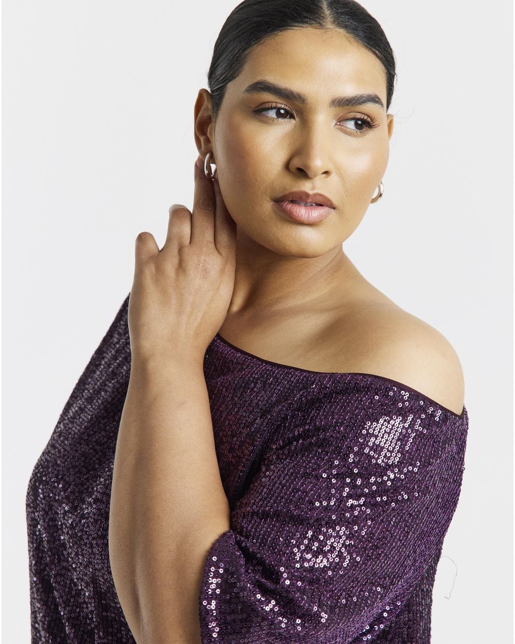 Simply Be Purple Sequin Off The Shoulder