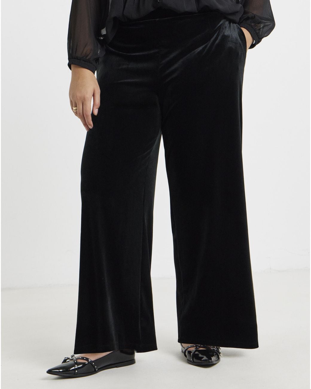 Simply Be Black Velour Wide Leg Trouser