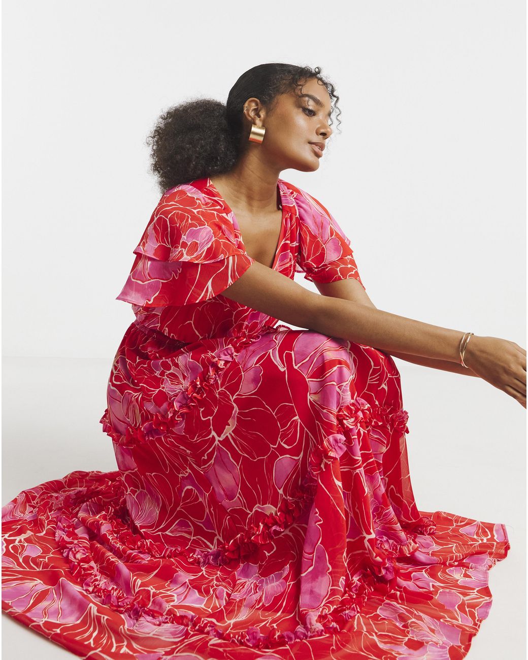 Joanna Hope Red Maxi Ruffle Dress
