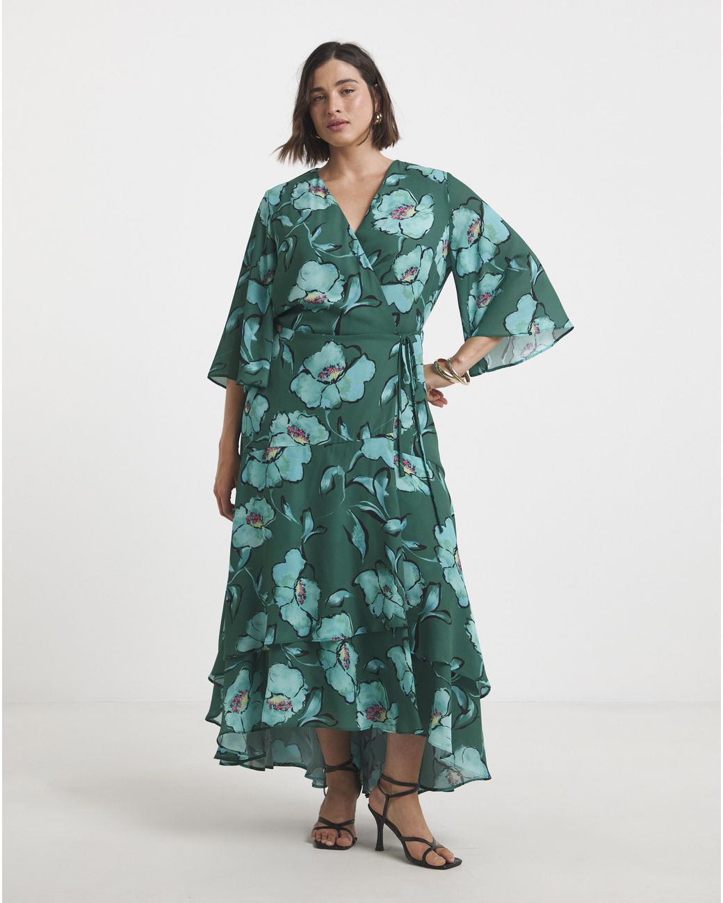 Joanna Hope Green Printed Wrap Dress