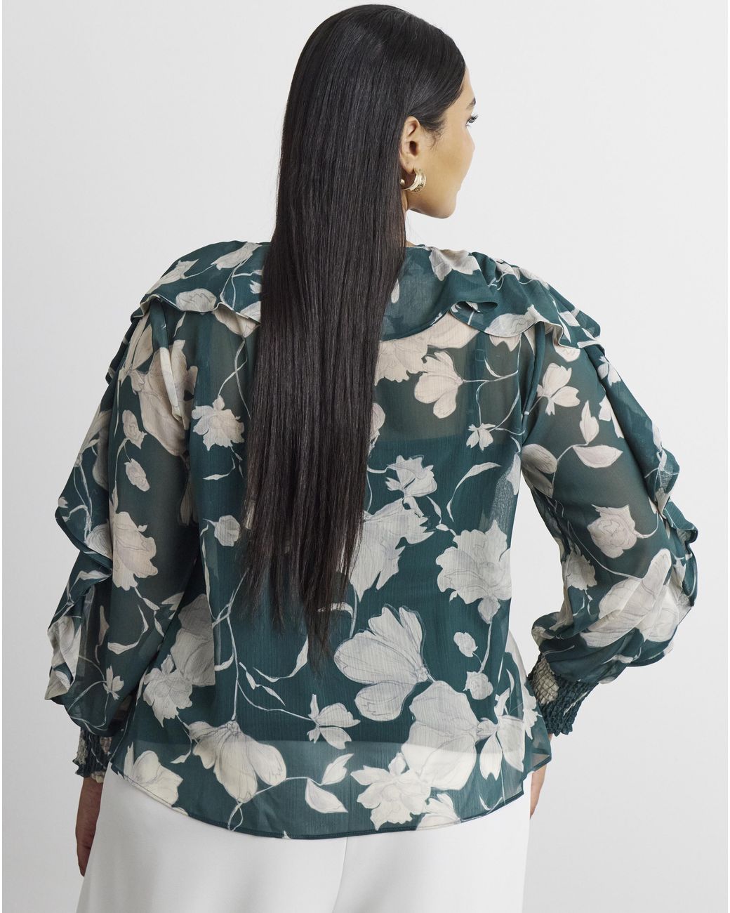Joanna Hope Green Romantic Ruffle Blouse