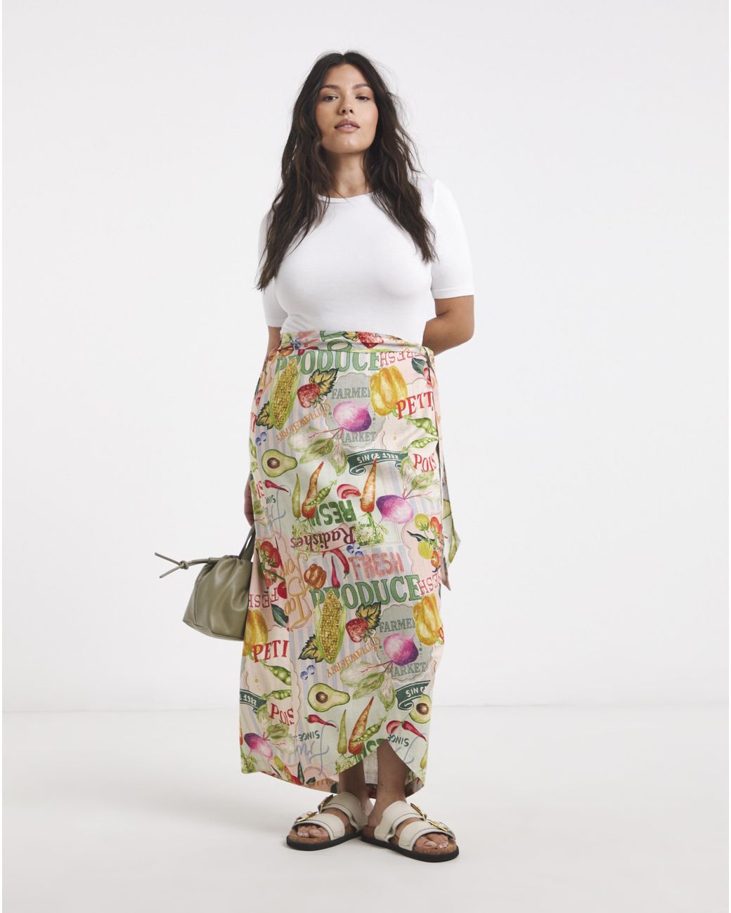 Simply Be White Post Card Print Linen Skirt