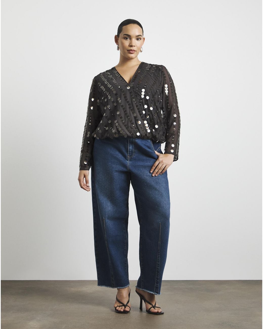 Joanna Hope Gray Sequin Bubble Hem Top