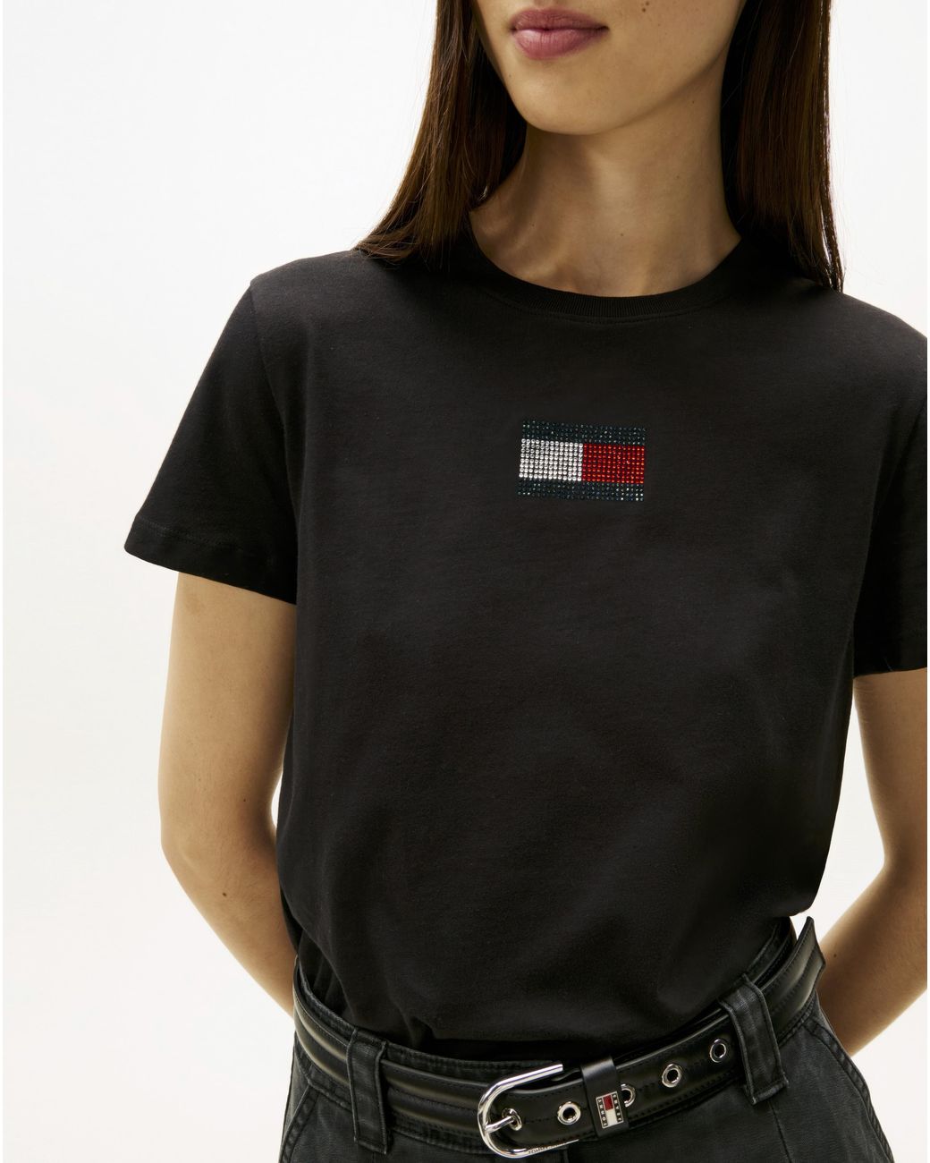 Tommy Hilfiger Black Embellished Flag T-Shirt