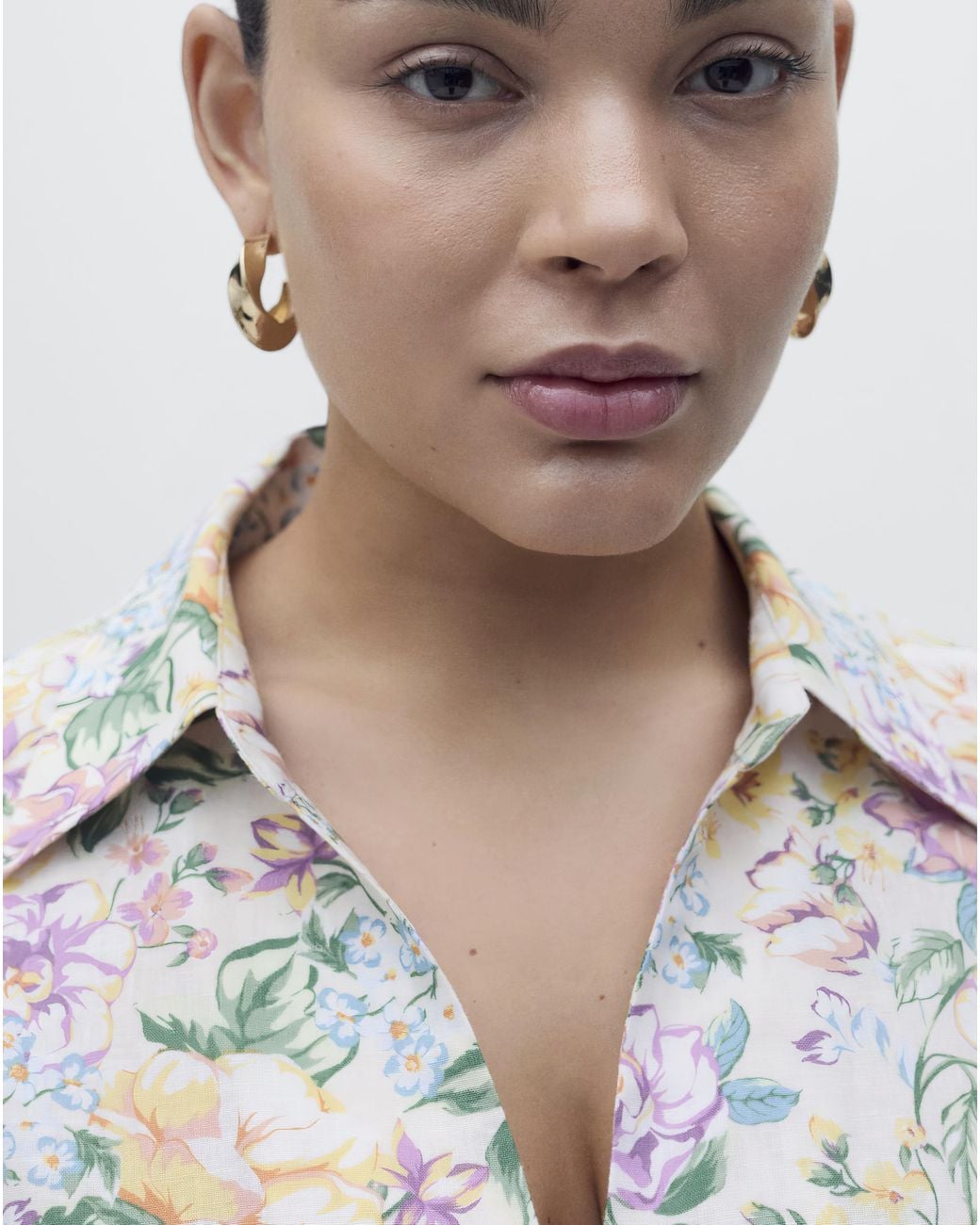 Mango White Floral Linen Shirt