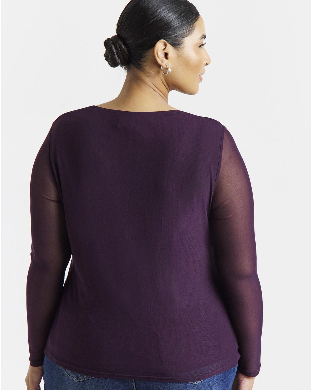Simply Be Blue Mesh Square Neck Ls Top