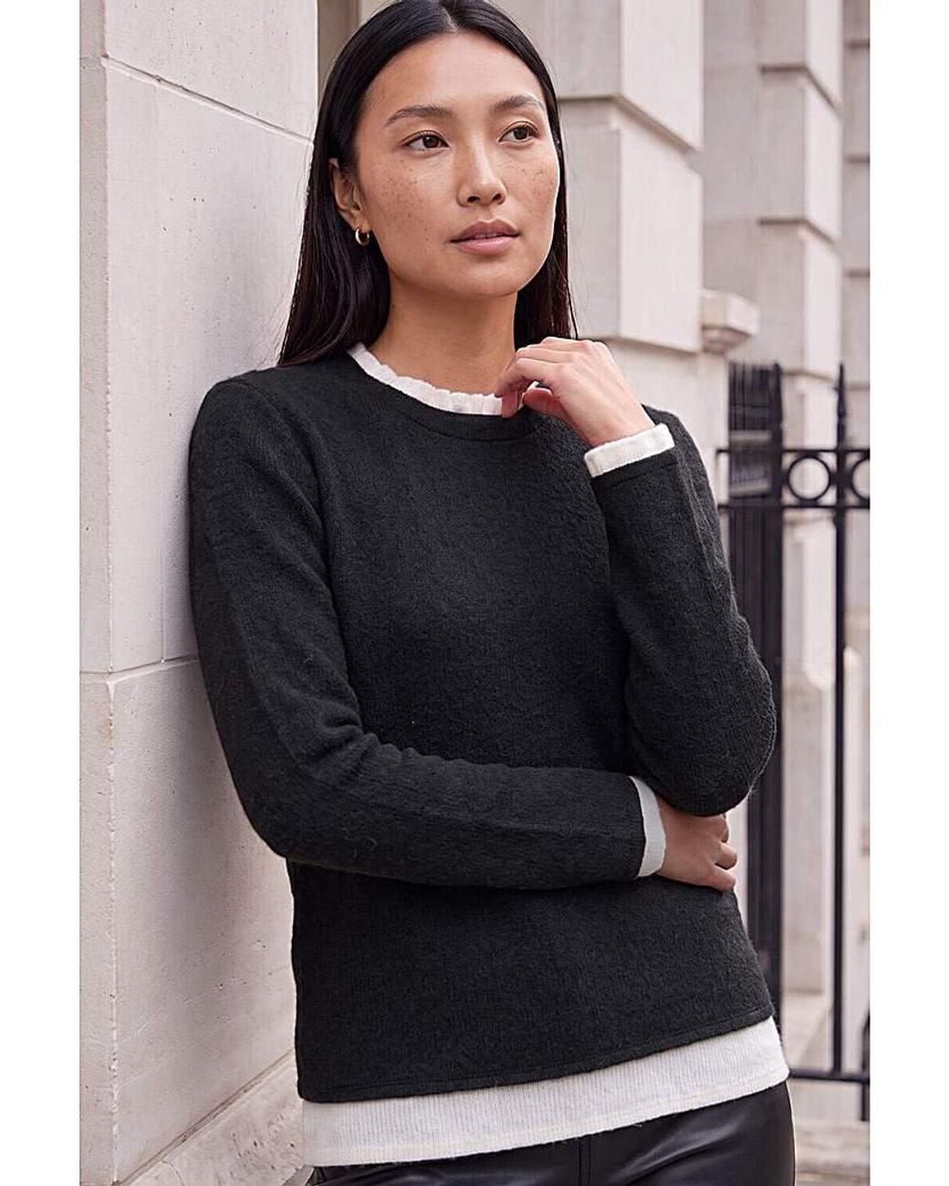 Roman Gray Roman Frill Contrast Stretch Jersey Top