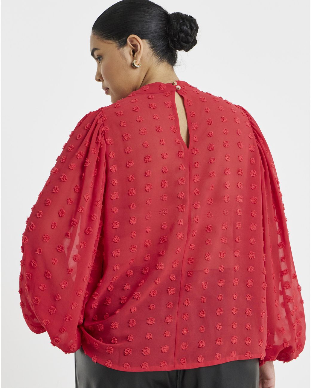 Simply Be Red Dobby Keyhole Blouse