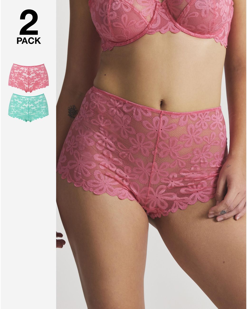 Pretty Secrets Pink 2 Pack Daisy Lace Shorts