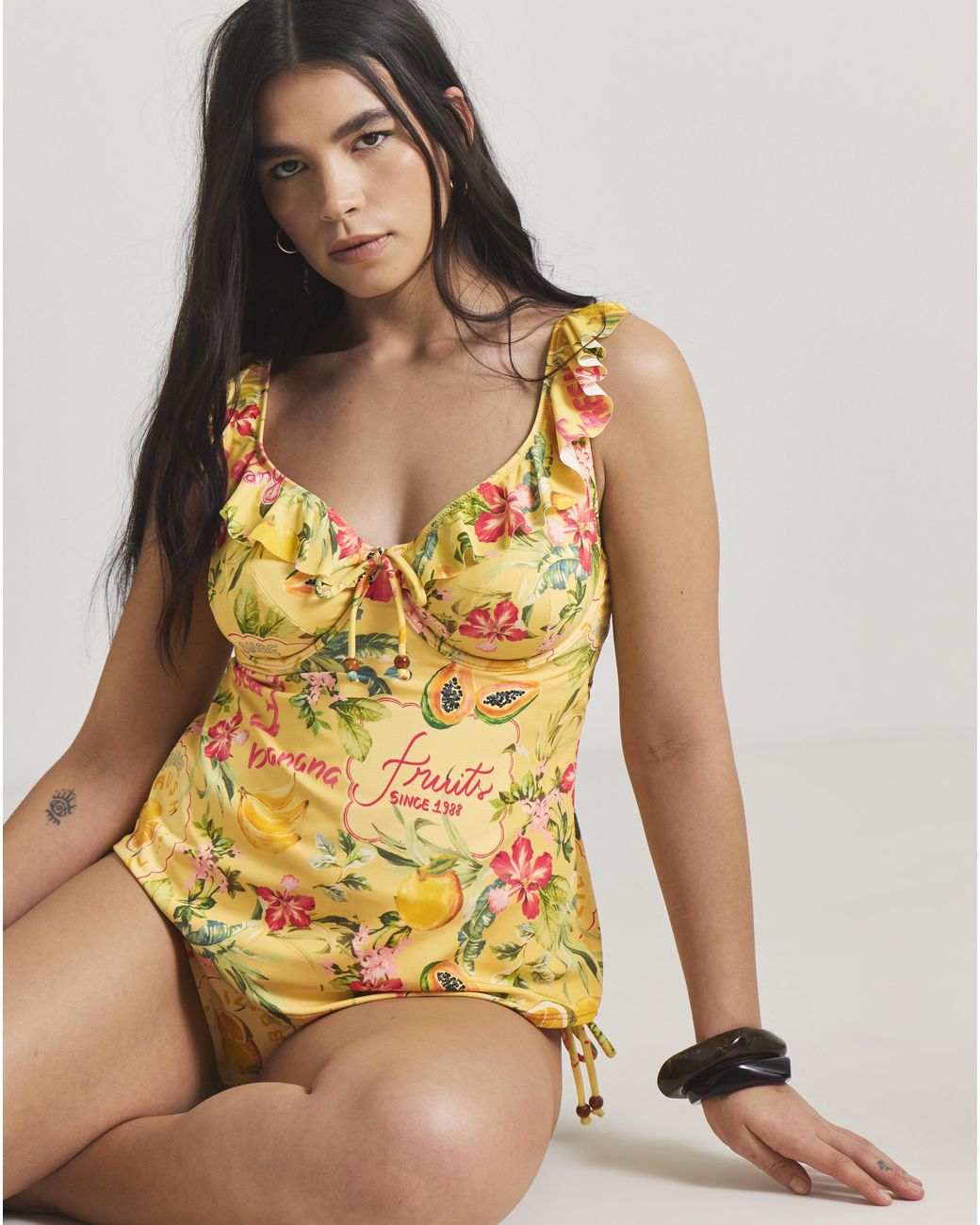 Figleaves Yellow Frill Tankini Top