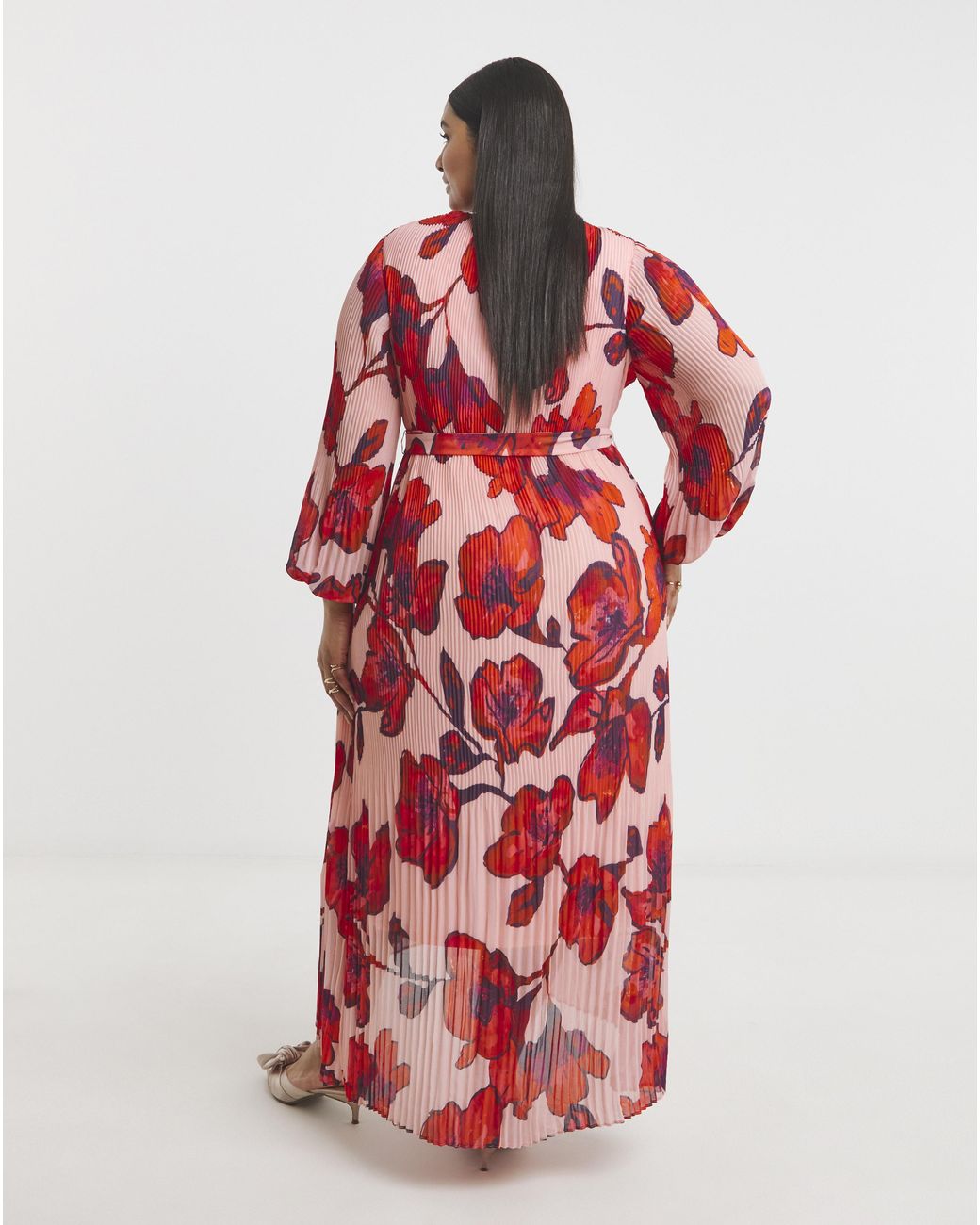 Joanna Hope Red Pleated Wrap Dress