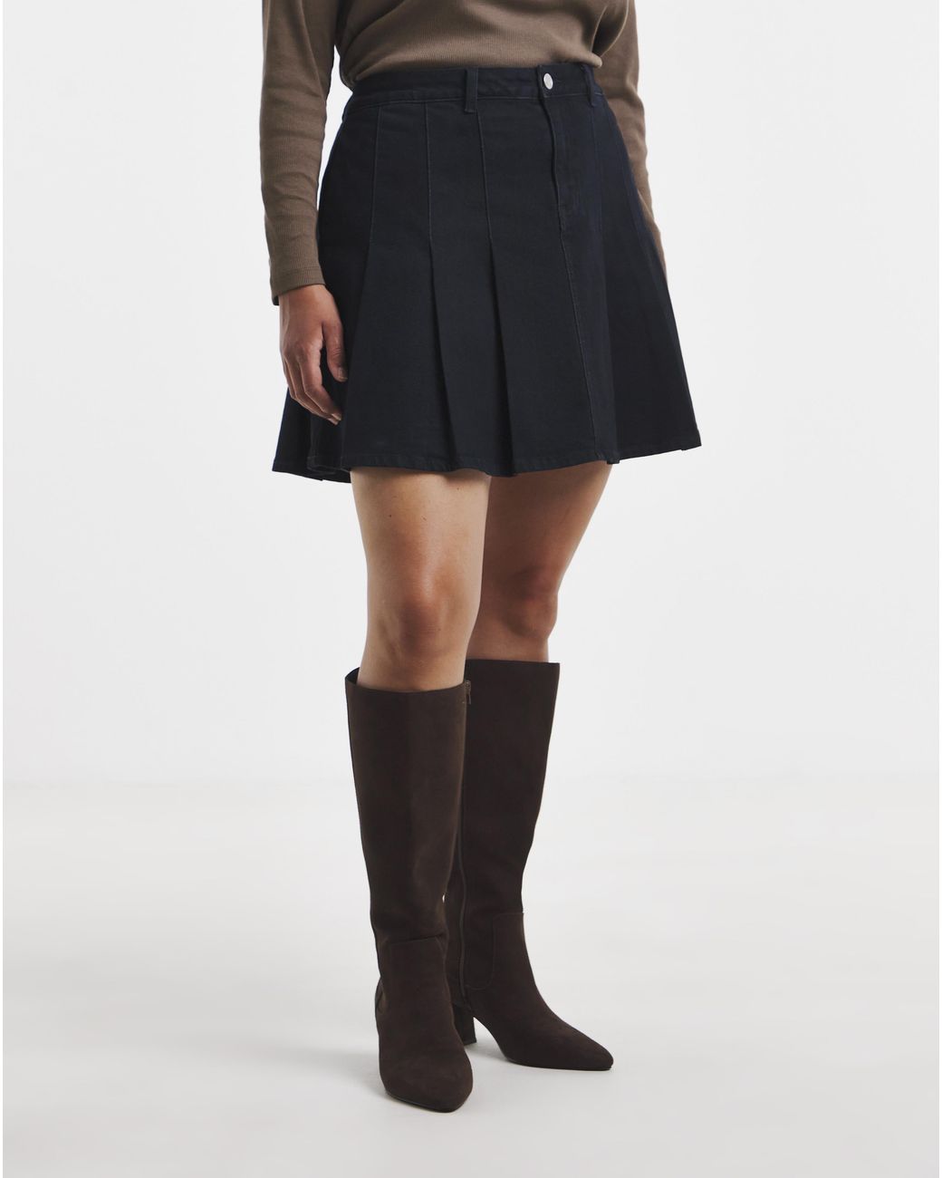 Simply Be Blue Pleated Denim Mini Skirt