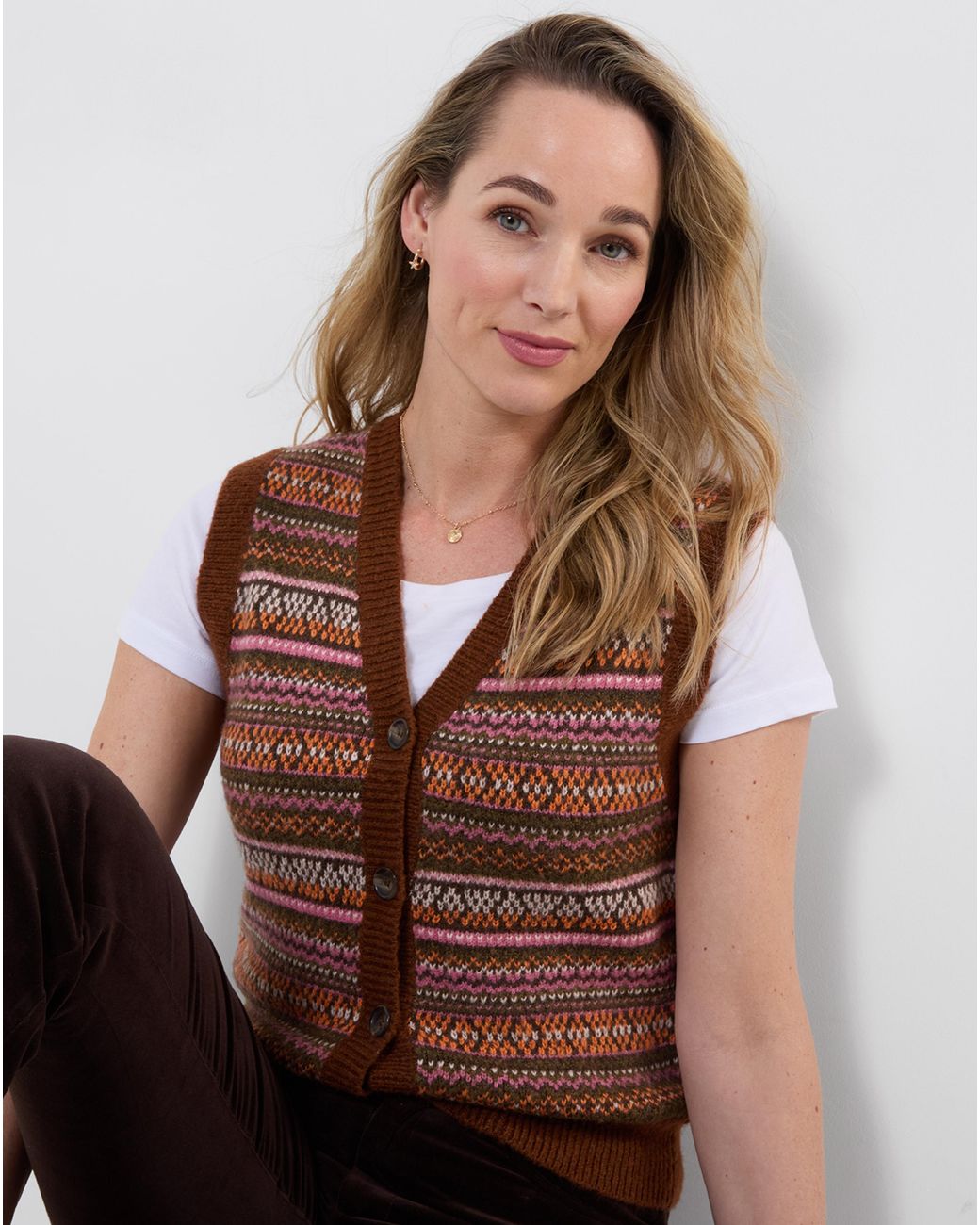 Joe Browns Brown Button Through Knitted Vest