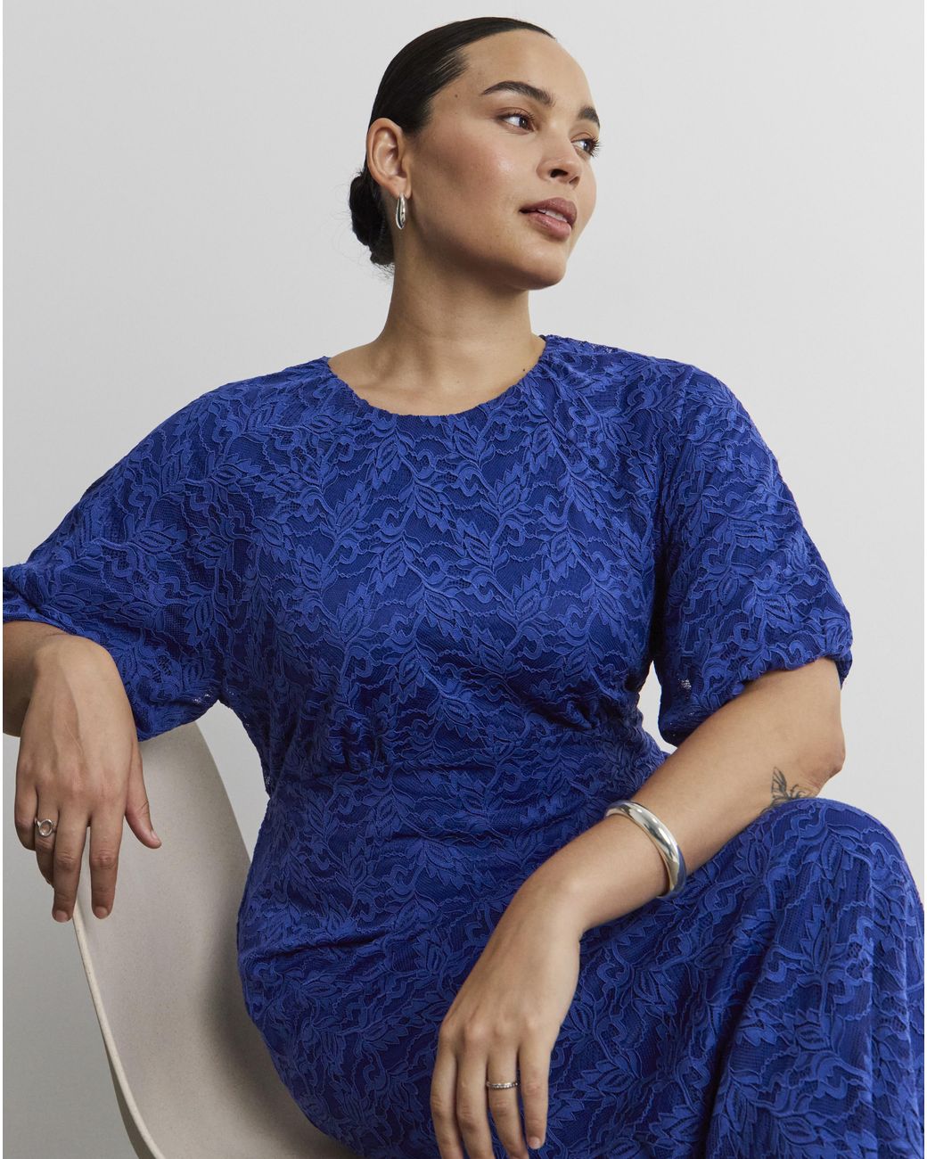 Joanna Hope Blue Lace Dress With Puff Sleeves