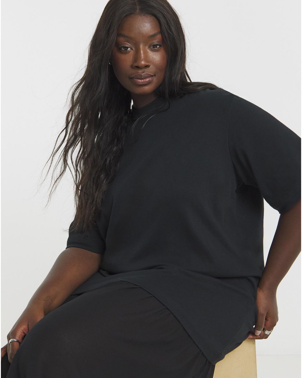 Simply Be Black 1 T-Shirt Sheer Hem Midi Dress