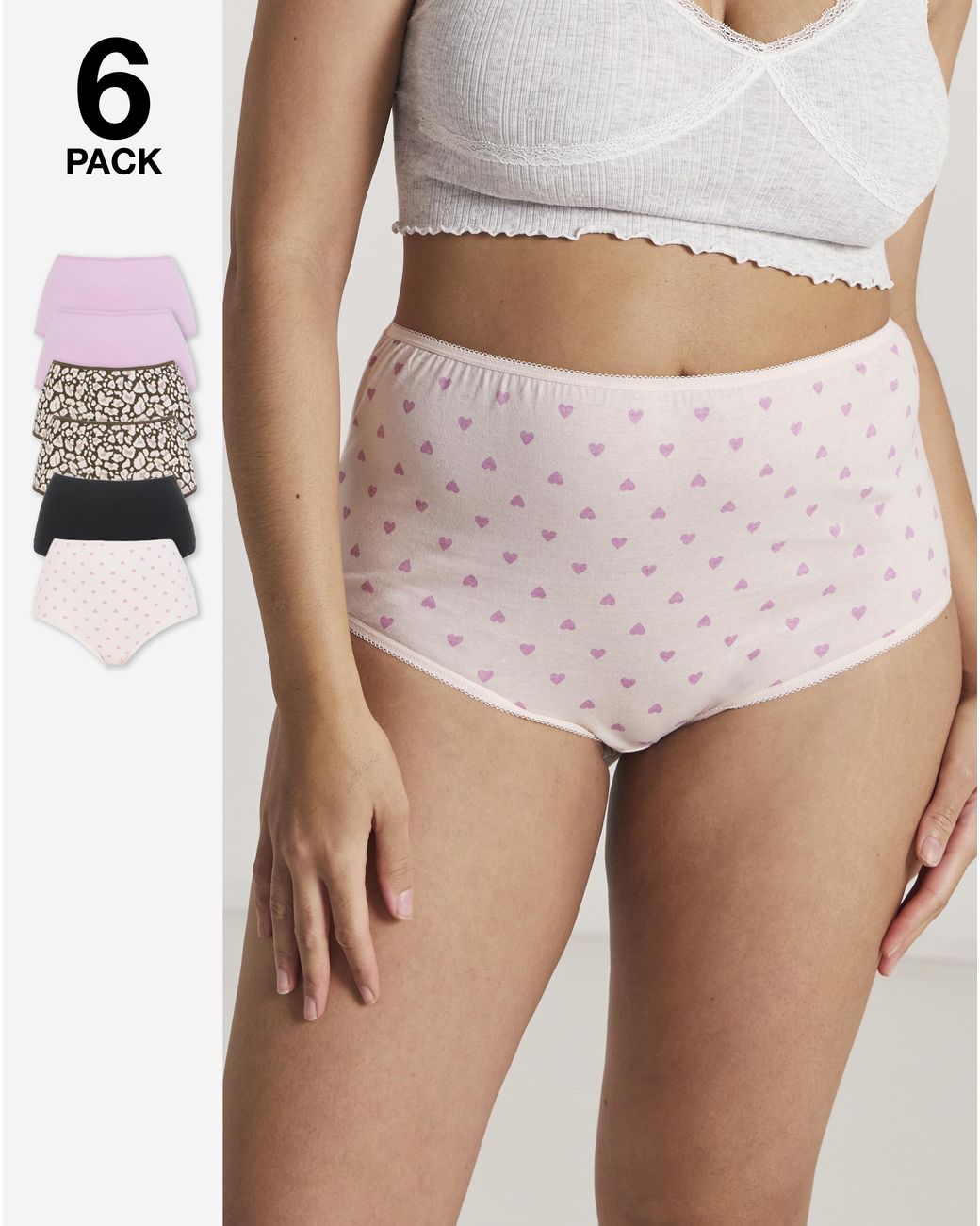 Pretty Secrets Pink 6 Pack Full Brief Knickers