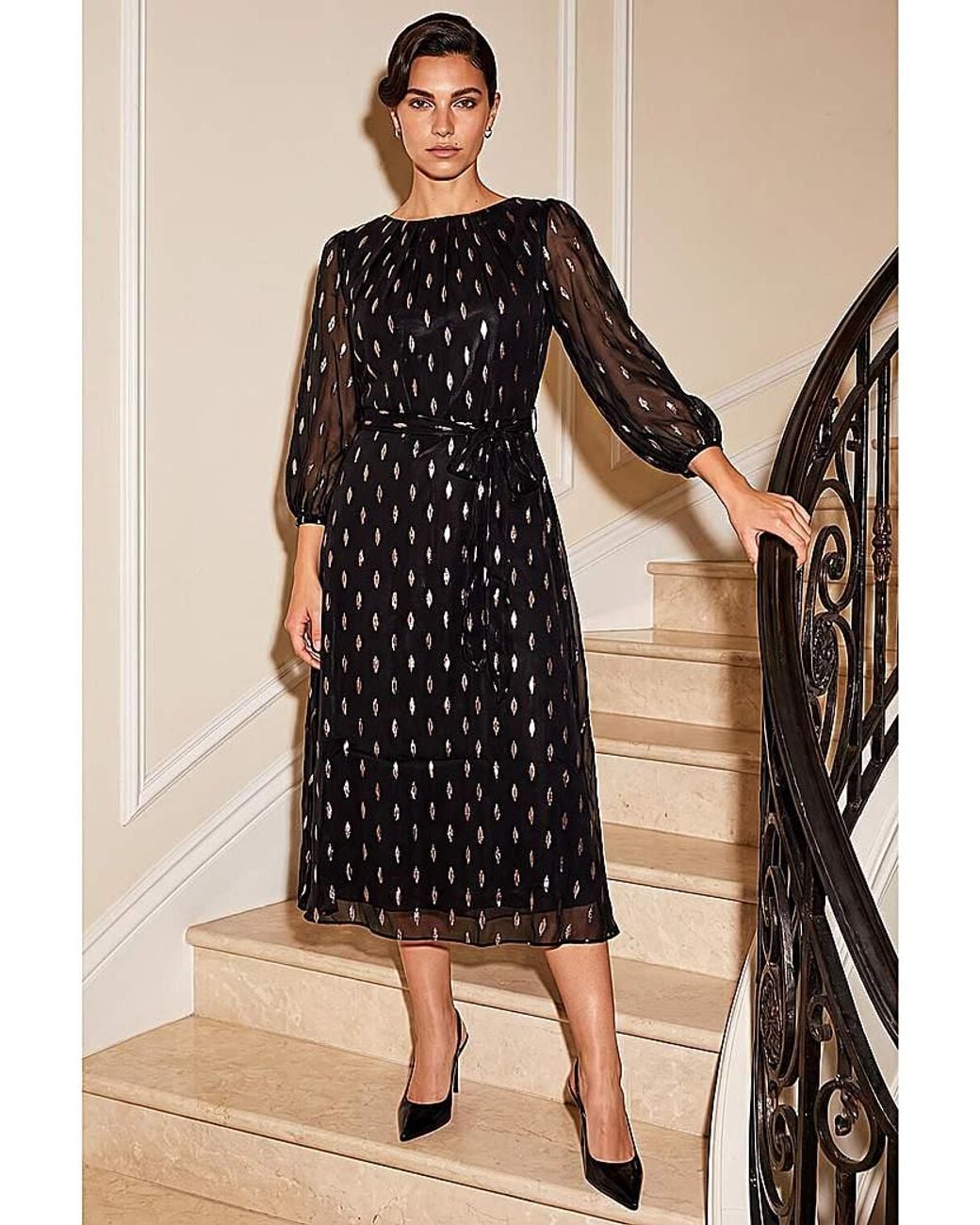 Roman Natural Roman Shimmer Pleat Neck Dress