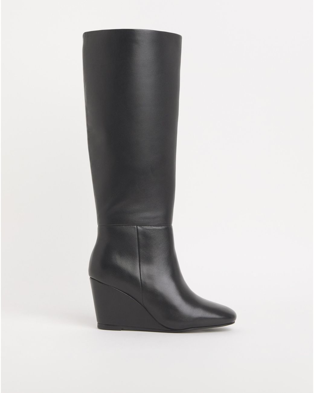 Simply Be White Wedge Leather Boots Wide Fit