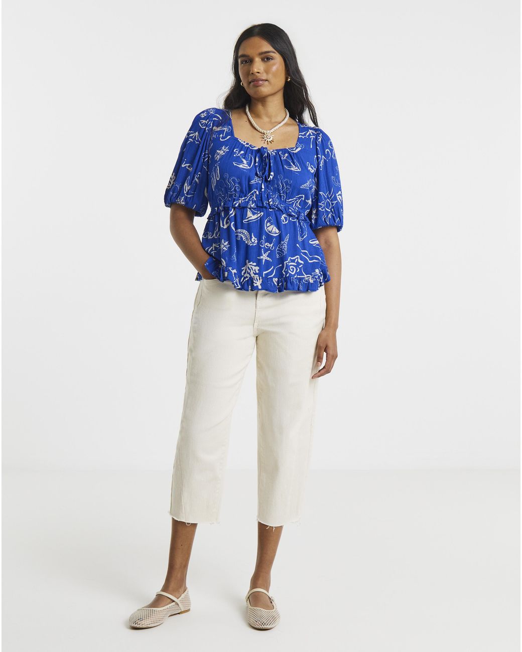 Simply Be Blue Prairie Crinkle Top