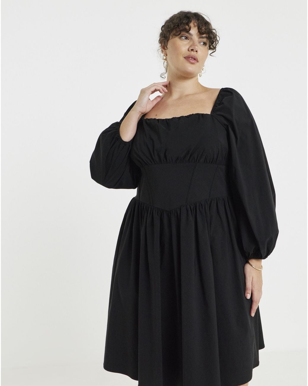 Simply Be Black Corset Skater Dress