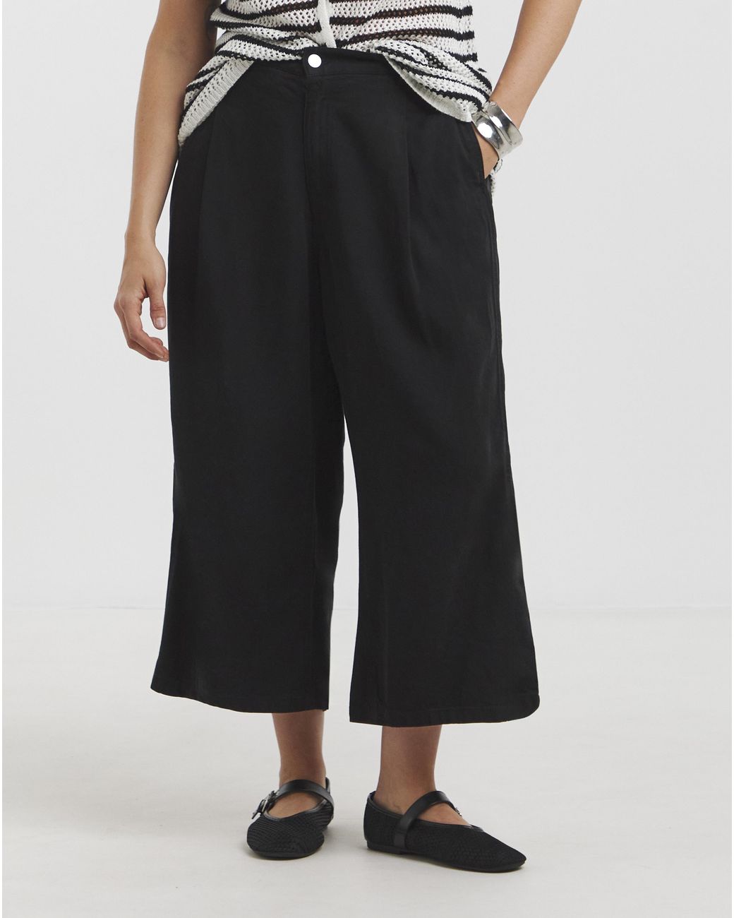 Simply Be Black Crop Wide Leg Jeans