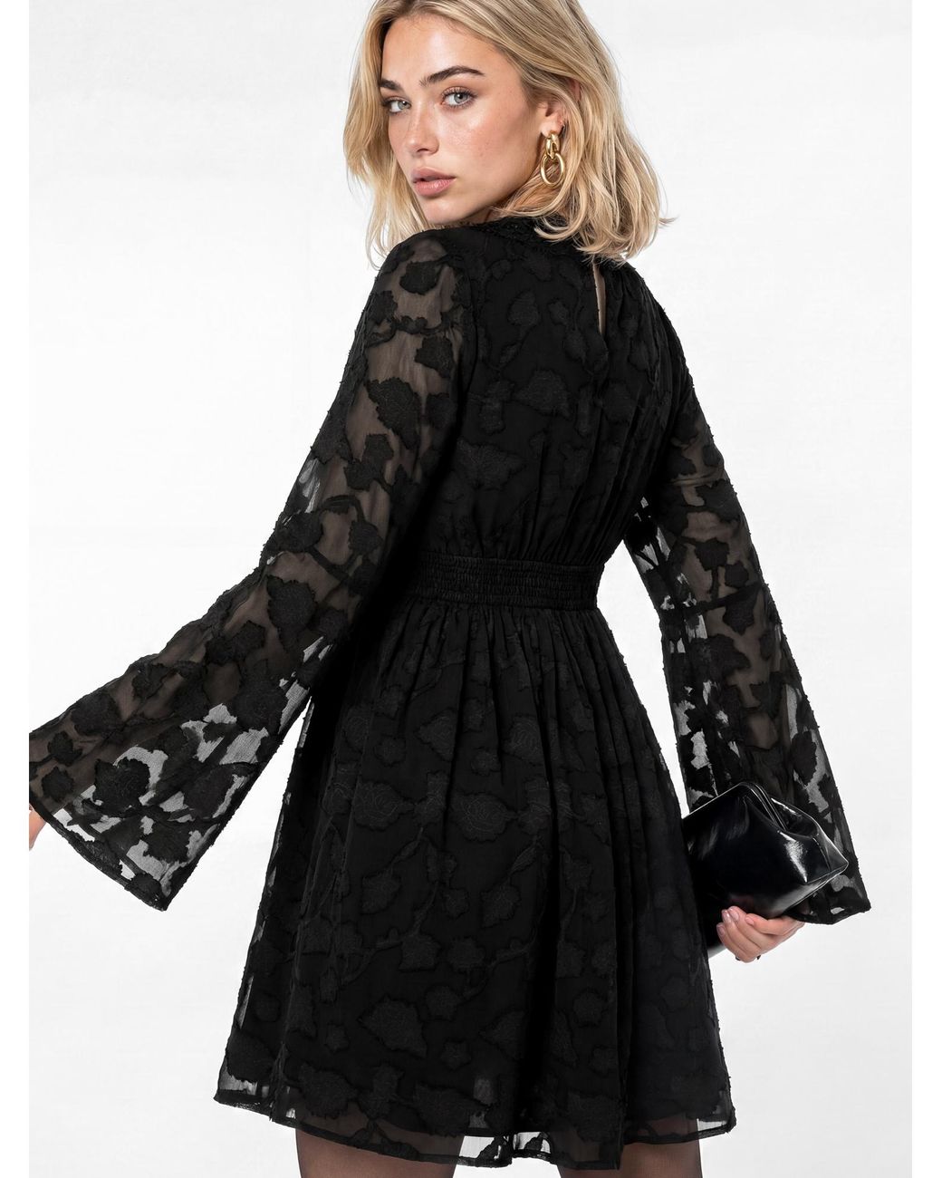 Lovedrobe Black Burnout Fabric Mini Dress