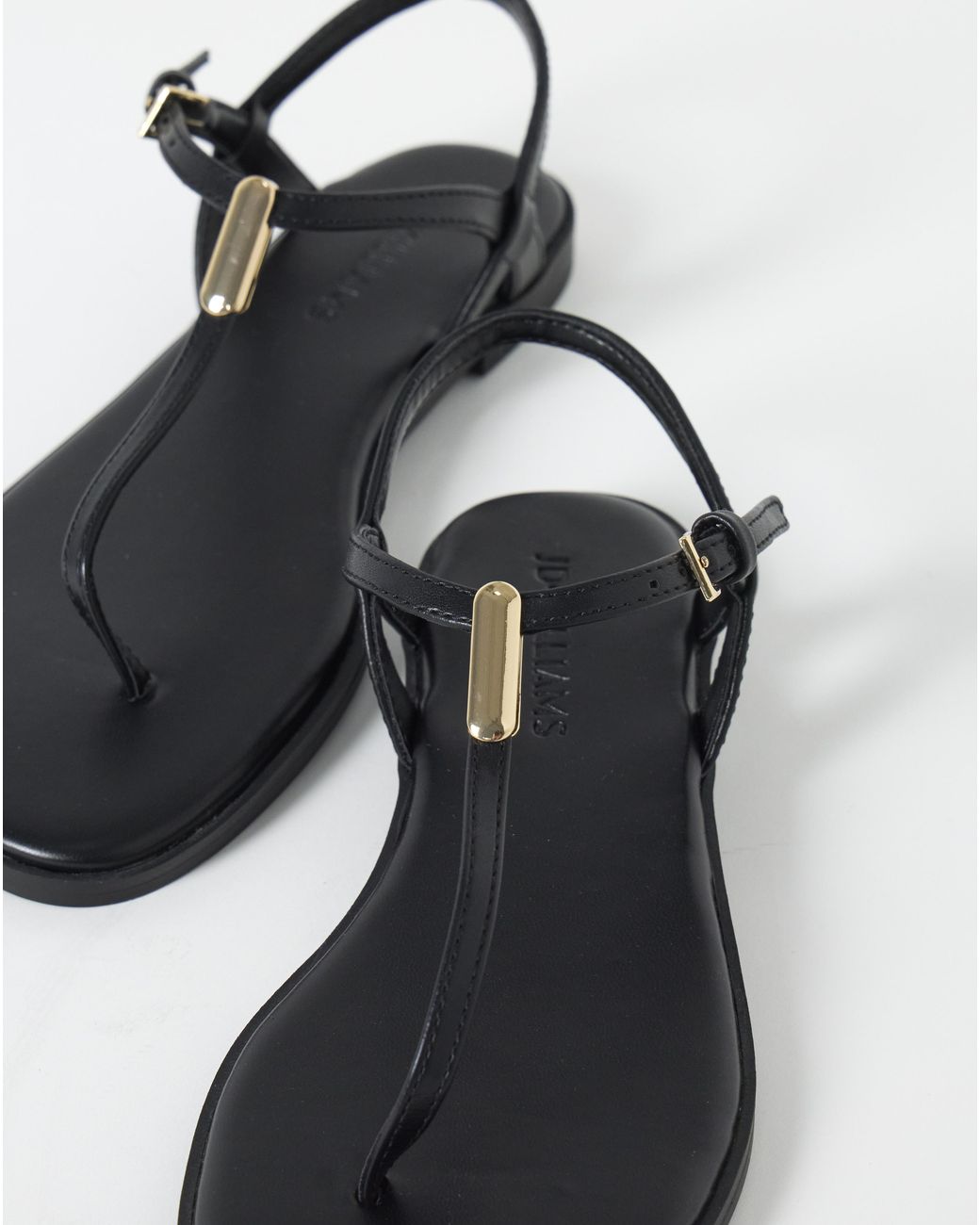 JD Williams Black T Bar Hardware Sandals Extra Wide